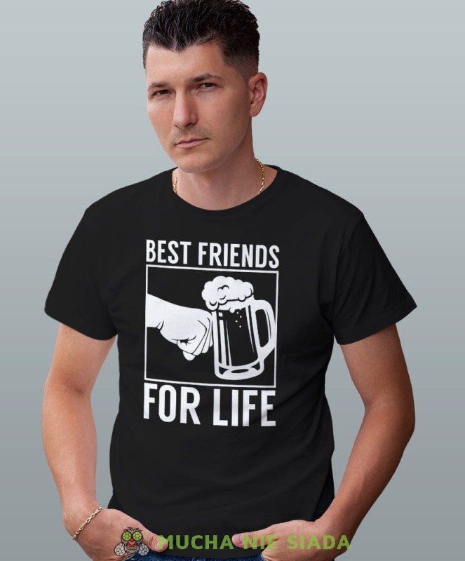 best friends for life, czarna męska koszulka z nadrukiem na co dzień, na prezent, fajna koszulka, dla chłopaka, dla męża, mucha nie siada opis.jpg