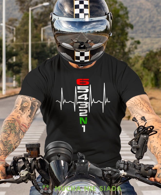 hearbeats jeden w dół pięć w górę, czarna koszulka motocyklowa męska, koszulka dla motocyklisty, na motocykl, na prezent dla miłośnika motocykli, motocykl.jpg
