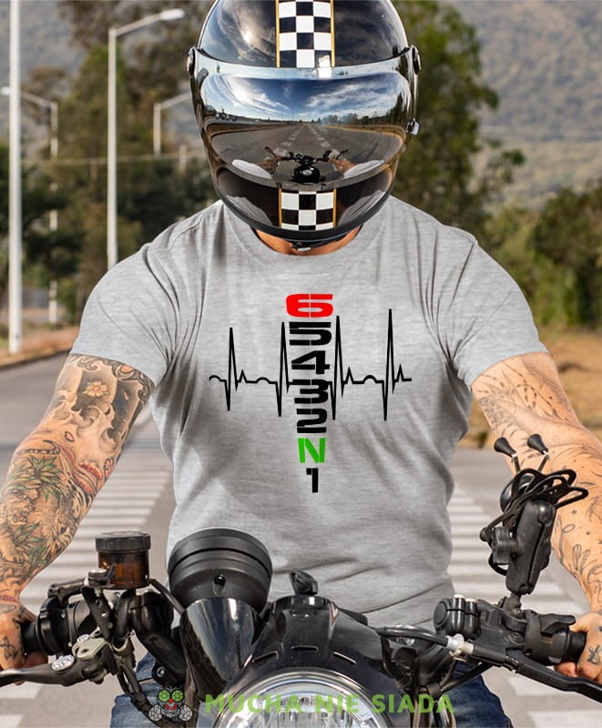 hearbeats jeden w dół pięć w górę, szara koszulka motocyklowa męska, koszulka dla motocyklisty, na motocykl, na prezent dla miłośnika motocykli, motocykl.jpg