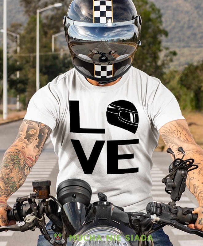 LOVE kask motocyklowy, biała koszulka motocyklowa męska, koszulka dla motocyklisty, na motocykl, na prezent dla miłośnika motocykli, motocykl.jpg