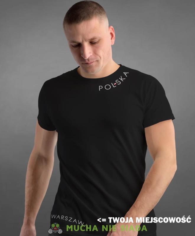 Polska Flaga Miasto, czarna męska koszulka z nadrukiem, koszulka patriotyczna, koszulki z grafiką patriotyczną, dla mężczyzny, dla chłopaka na prezent, koszulka Polska, koszulki Polska opis.jpg