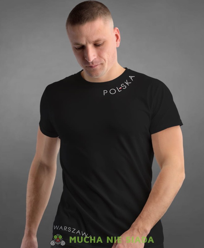 Polska Flaga Miasto, czarna męska koszulka z nadrukiem, koszulka patriotyczna, koszulki z grafiką patriotyczną, dla mężczyzny, dla chłopaka na prezent, koszulka Polska, koszulki Polska.jpg