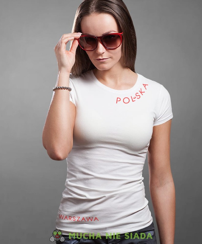 Polska Flaga Miasto, biała damska koszulka z nadrukiem, koszulka patriotyczna, koszulki z grafiką patriotyczną, dla kobiet, dla dziewczyny na prezent, koszulka Polska, koszulki Polska.jpg