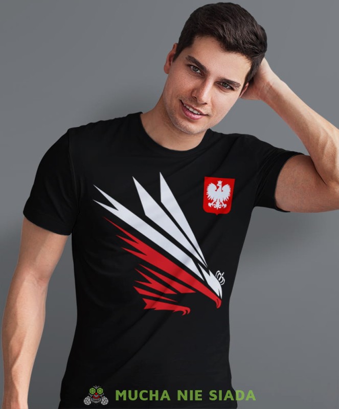 Orzeł  błyskawica godło Polski, czarna męska koszulka, koszulka patriotyczna, koszulki z grafiką patriotyczną, dla mężczyzny, dla chłopaka na prezent, koszulka Polska, koszulki Polska.jpg