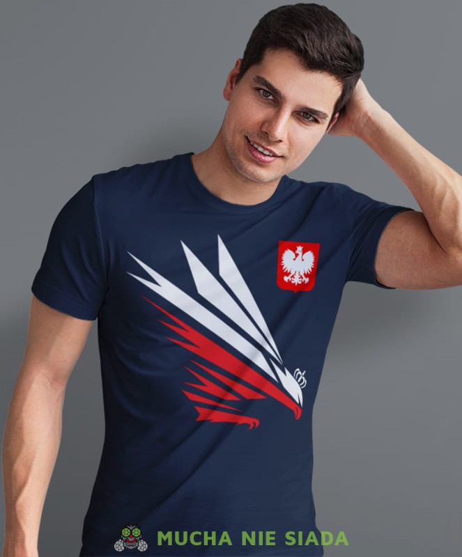 Orzeł  błyskawica godło Polski, granatowa męska koszulka, koszulka patriotyczna, koszulki z grafiką patriotyczną, dla mężczyzny, dla chłopaka na prezent, koszulka Polska, koszulki Polska.jpg