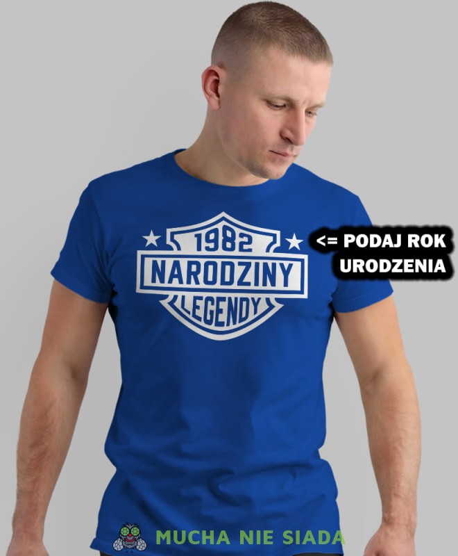 narodziny legendy, niebieska męska koszulka urodzinowa, na urodziny, na prezent, fajna koszulka, dla chłopaka, dla męża, mucha nie siada, opis.jpg