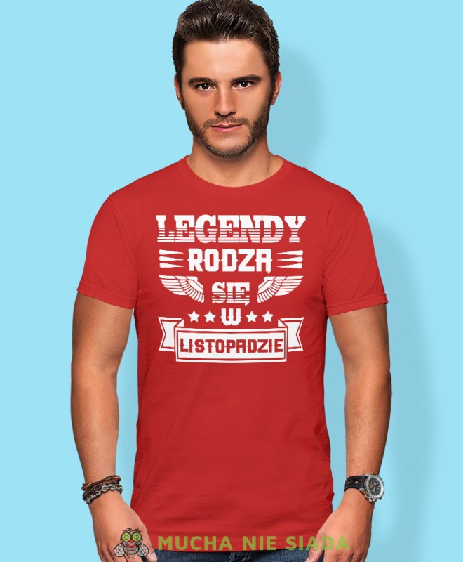 Legendy rodzą się w - Twój miesiąc urodzenia, czerwona męska koszulka urodzinowa, na urodziny, na prezent, fajna koszulka, dla chłopaka, dla męża, mucha nie siada, mns.jpg