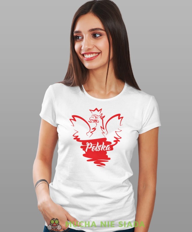 Polska - Orzeł Polski, biała damska koszulka z nadrukiem, koszulka patriotyczna, koszulki z grafiką patriotyczną, orzeł polski, dla kobiet, koszulka Polska, koszulki Polska.jpg