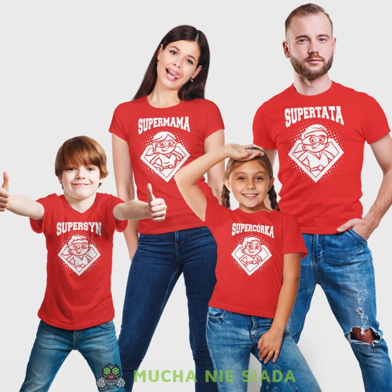Super Rodzina, mama, tata, syn, córka, czerwone koszulki rodzinne, na prezent, fajne koszulki, mucha nie siada, mns sklep.jpg