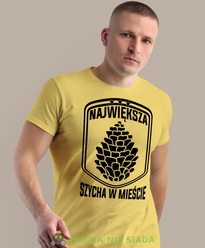 największa szycha w mieście, żółta męska koszulka z nadrukiem na co dzień, na prezent, fajna koszulka.jpg