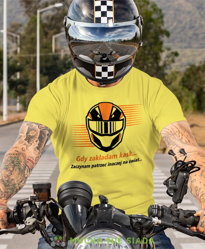 Gdy zakładam kask zaczynam inaczej patrzeć na świat, żółta koszulka motocyklowa, motocykl, motocyklista.jpg