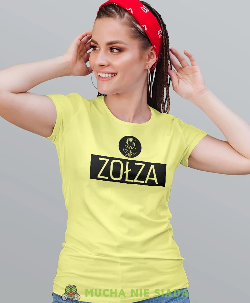 zołza róża, żółta damska koszulka z nadrukiem na prezent dla dziewczyny dla żony.jpg