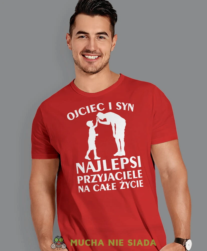 Ojciec i Syn najlepsi przyjaciele na całe życie, czerwona koszulka, dzień taty, koszulka dla ojca, koszulka na dzień ojca, t-shirt dla taty, prezent dla taty, koszulka męska, mucha nie siada.jpg
