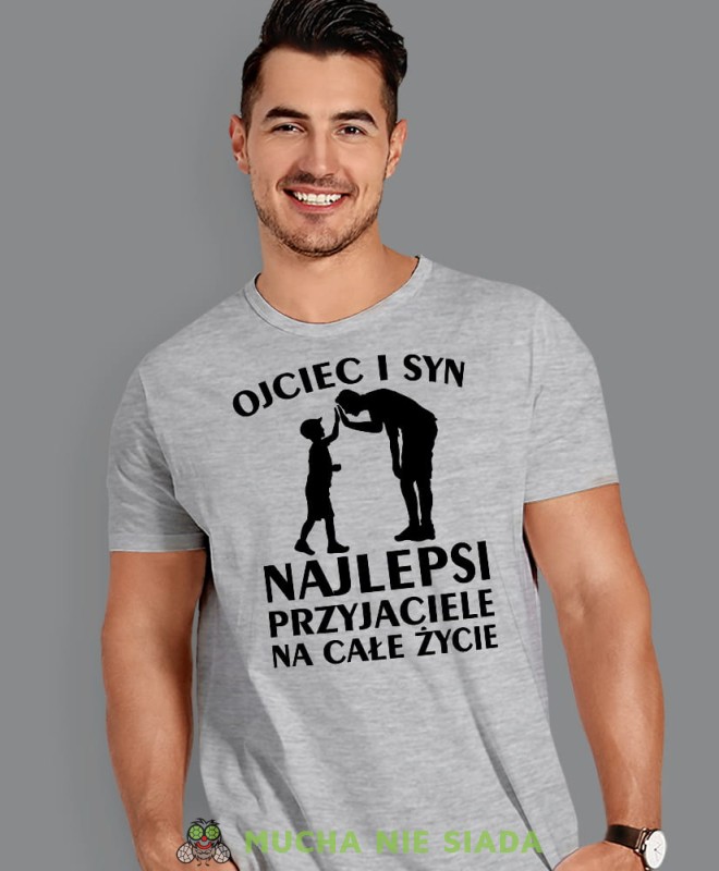 Ojciec i Syn najlepsi przyjaciele na całe życie, szara koszulka, dzień taty, koszulka dla ojca, koszulka na dzień ojca, t-shirt dla taty, prezent dla taty, koszulka męska, mucha nie siada.jpg