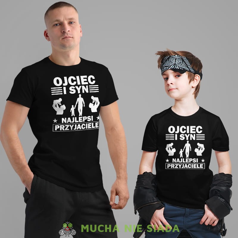 Ojciec i Syn najlepsi przyjaciele , zestaw czarnych koszulek dla taty i syna, na prezent, fajne koszulki, mucha nie siada, rodzina.jpg