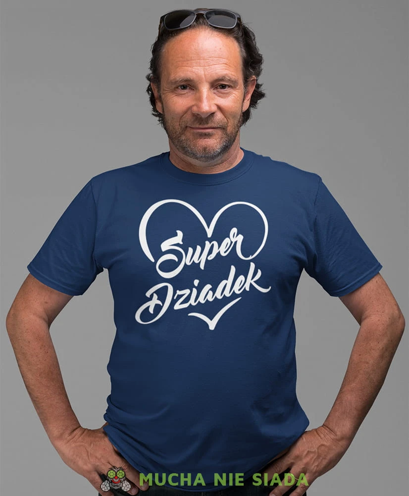 Super dziadek serce, granatowa koszulka męska dla dziadka, na urodziny, na dzień dziadka, na prezent, mucha nie siada sklep, mns sklep.jpg