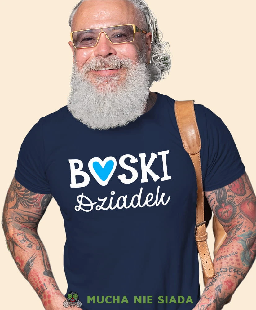 Boski dziadek, granatowa koszulka męska dla dziadka, na urodziny, na dzień dziadka, na prezent, mucha nie siada, mns sklep.jpg