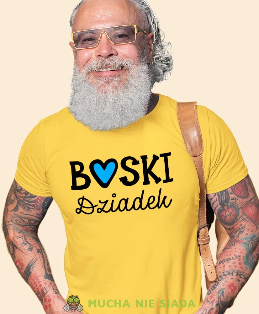 Boski dziadek, żółta koszulka męska dla dziadka, na urodziny, na dzień dziadka, na prezent, mucha nie siada, mns sklep.jpg