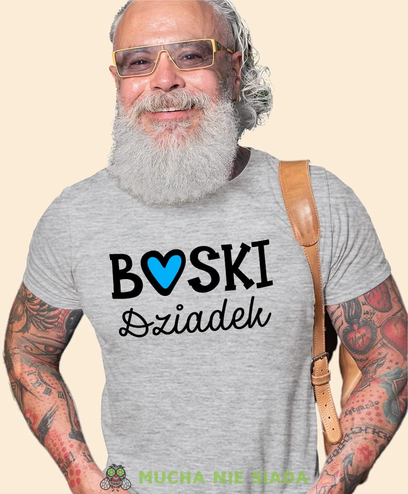 Boski dziadek, szara koszulka męska dla dziadka, na urodziny, na dzień dziadka, na prezent, mucha nie siada, mns sklep.jpg