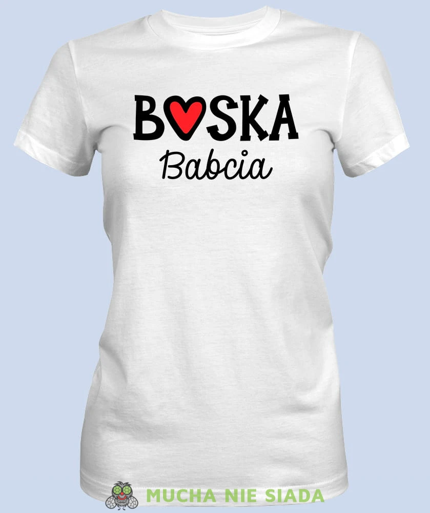 Boska babcia serce, biała koszulka damska dla babci, na urodziny, na dzień babci, na prezent, mucha nie siada sklep, mns.jpg