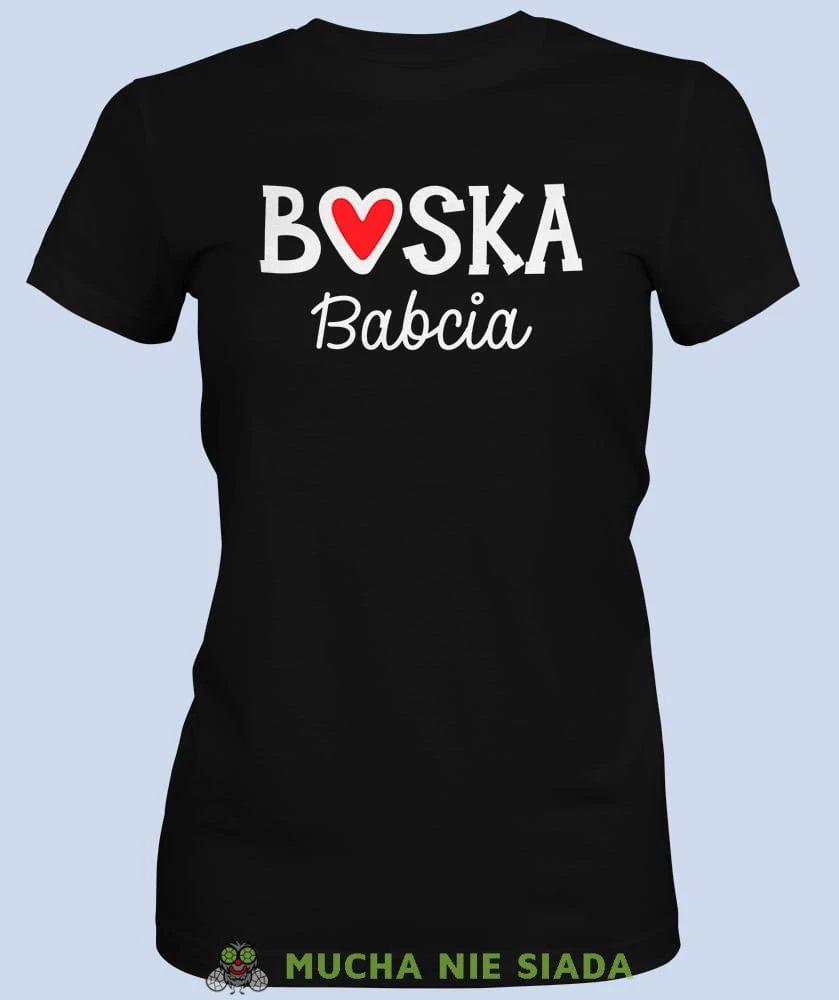 Boska babcia serce, czarna koszulka damska dla babci, na urodziny, na dzień babci, na prezent, mucha nie siada sklep, mns.jpg