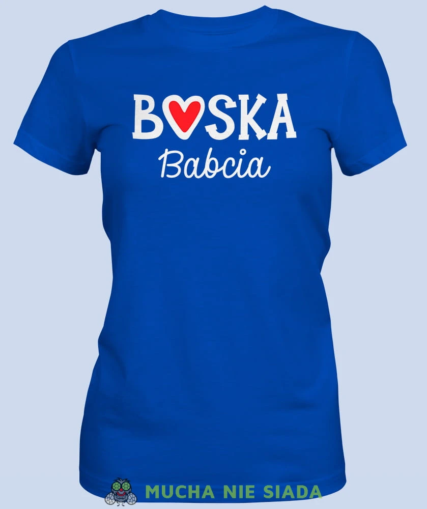 Boska babcia serce, niebieska koszulka damska dla babci, na urodziny, na dzień babci, na prezent, mucha nie siada sklep, mns.jpg