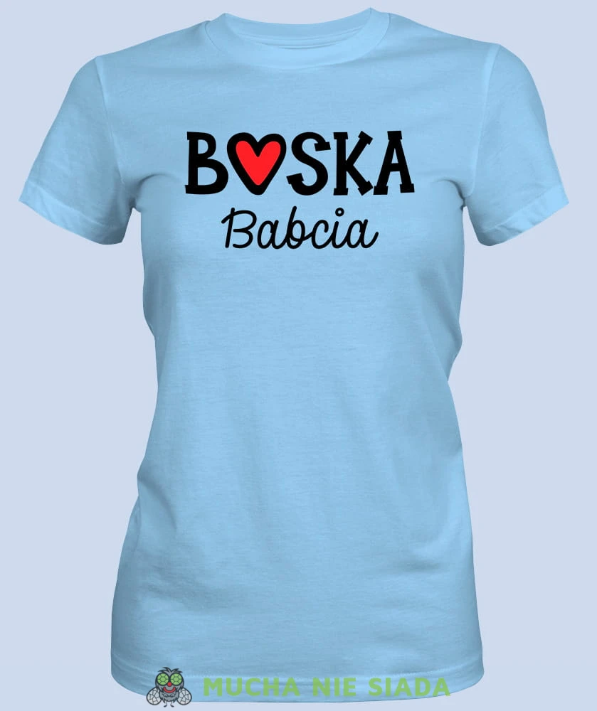 Boska babcia serce, jasnoniebieska koszulka damska dla babci, na urodziny, na dzień babci, na prezent, mucha nie siada sklep, mns.jpg