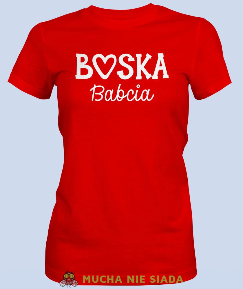 Boska babcia serce, czerwona koszulka damska dla babci, na urodziny, na dzień babci, na prezent, mucha nie siada sklep, mns.jpg