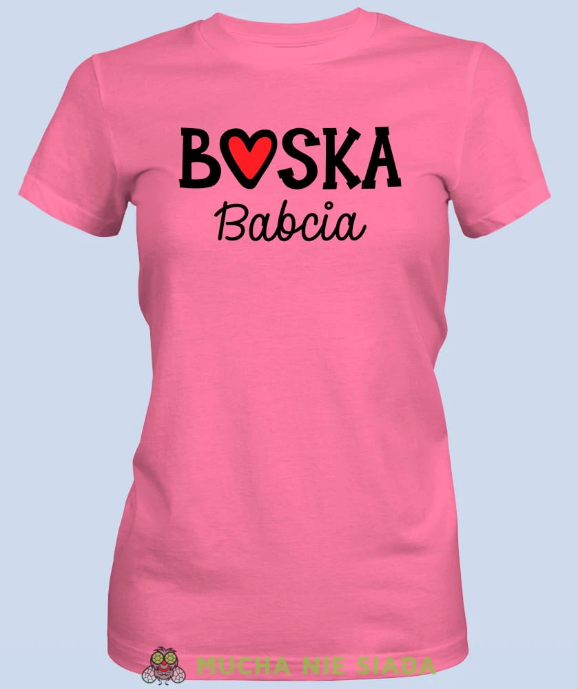 Boska babcia serce, różowa koszulka damska dla babci, na urodziny, na dzień babci, na prezent, mucha nie siada sklep, mns.jpg