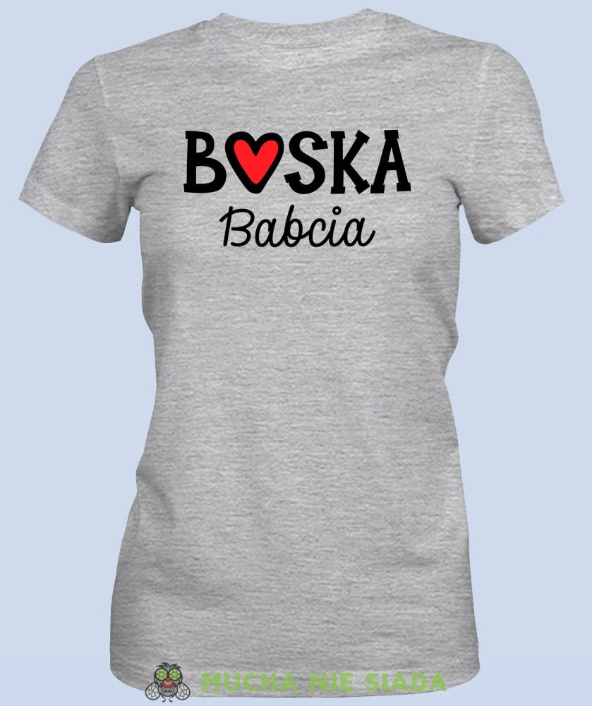 Boska babcia serce, szara koszulka damska dla babci, na urodziny, na dzień babci, na prezent, mucha nie siada sklep, mns.jpg