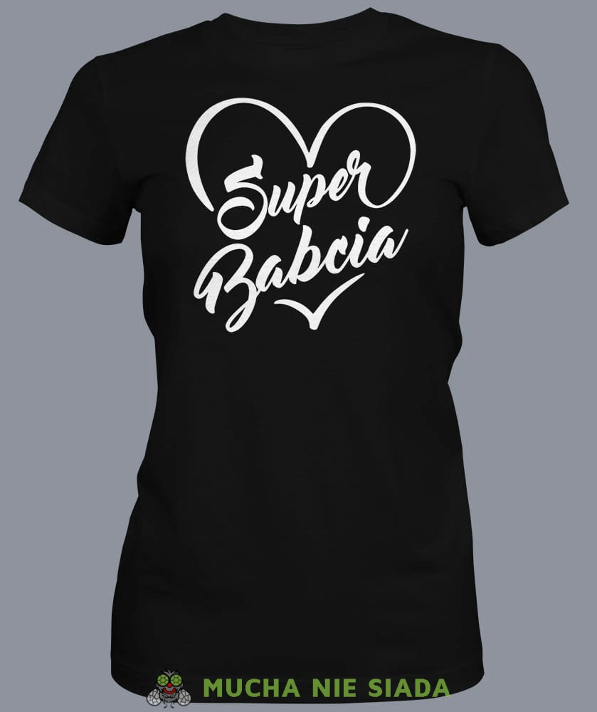 Super babcia serce, czarna koszulka damska dla babci, na urodziny, na dzień babci, na prezent, mucha nie siada sklep, mns.jpg