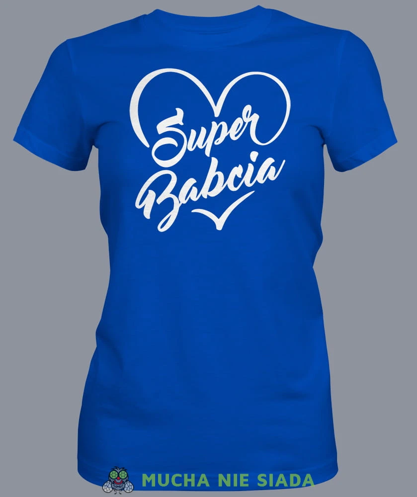 Super babcia serce, niebieska koszulka damska dla babci, na urodziny, na dzień babci, na prezent, mucha nie siada sklep, mns.jpg