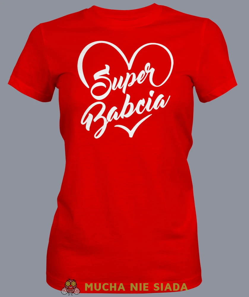 Super babcia serce, czerwona koszulka damska dla babci, na urodziny, na dzień babci, na prezent, mucha nie siada sklep, mns.jpg