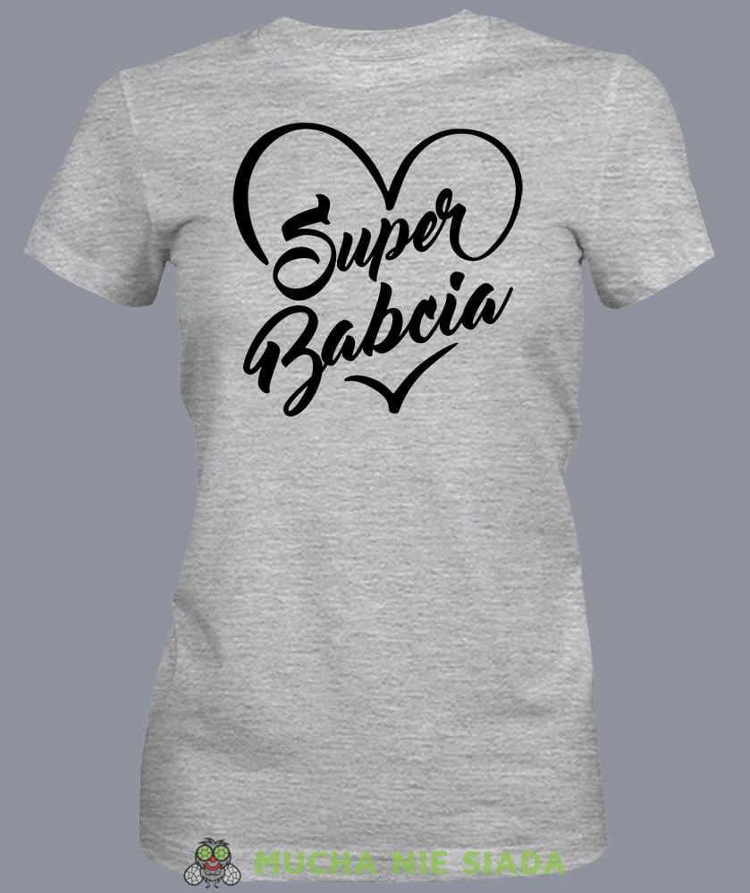 Super babcia serce, szara koszulka damska dla babci, na urodziny, na dzień babci, na prezent, mucha nie siada sklep, mns.jpg