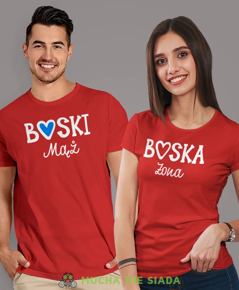 Boska Żona Boski Mąż, czerwone koszulki dla par, dla męża, dla żony, walentynki, fajne koszulki, t-shirty dla par, mucha nie siada sklep, mns sklep.jpg