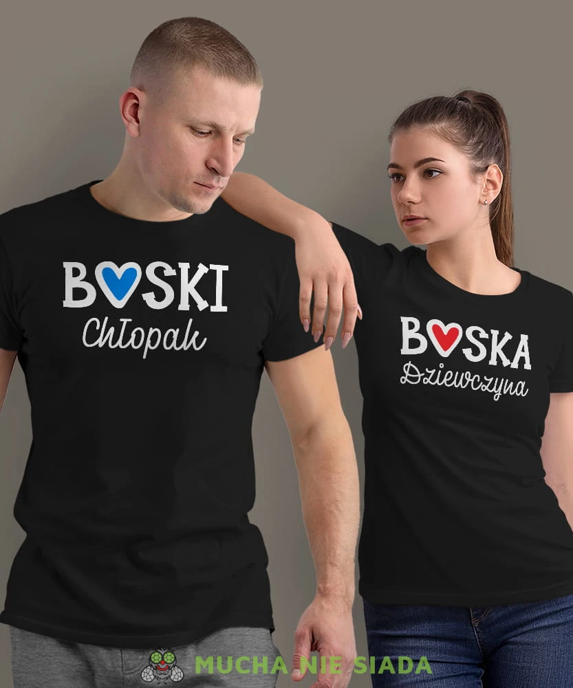 Boska Dziewczyna Boski Chłopak, czarne koszulki dla par, dla chłopaka, dla dziewczyny, walentynki, fajne koszulki, t-shirty dla par, mucha nie siada sklep, mns sklep.jpg
