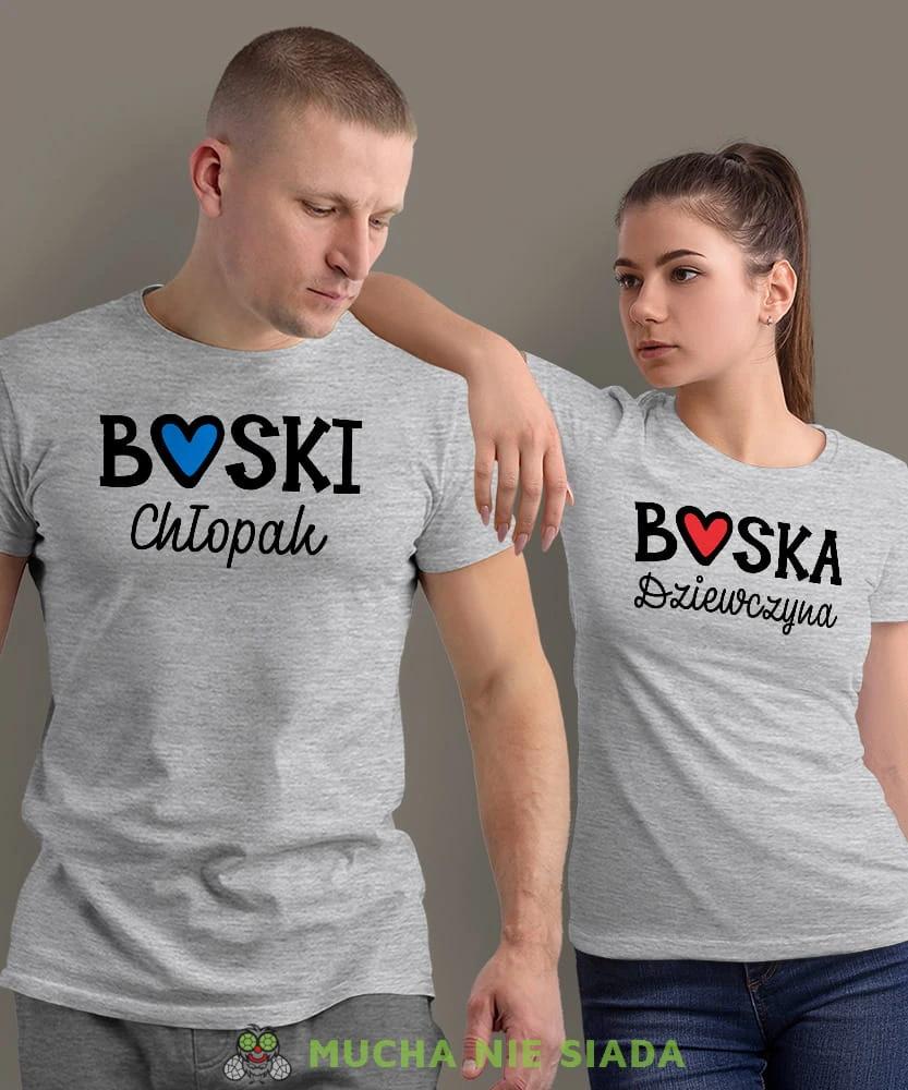 Boska Dziewczyna Boski Chłopak, szare koszulki dla par, dla chłopaka, dla dziewczyny, walentynki, fajne koszulki, t-shirty dla par, mucha nie siada sklep, mns sklep.jpg