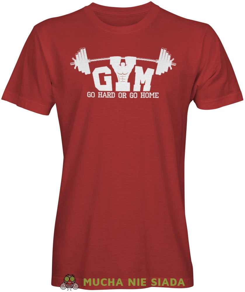 Gym go hard or go home, czerwona męska koszulka na siłownię koszulka sportowa, crossfit, na siłownię.jpg