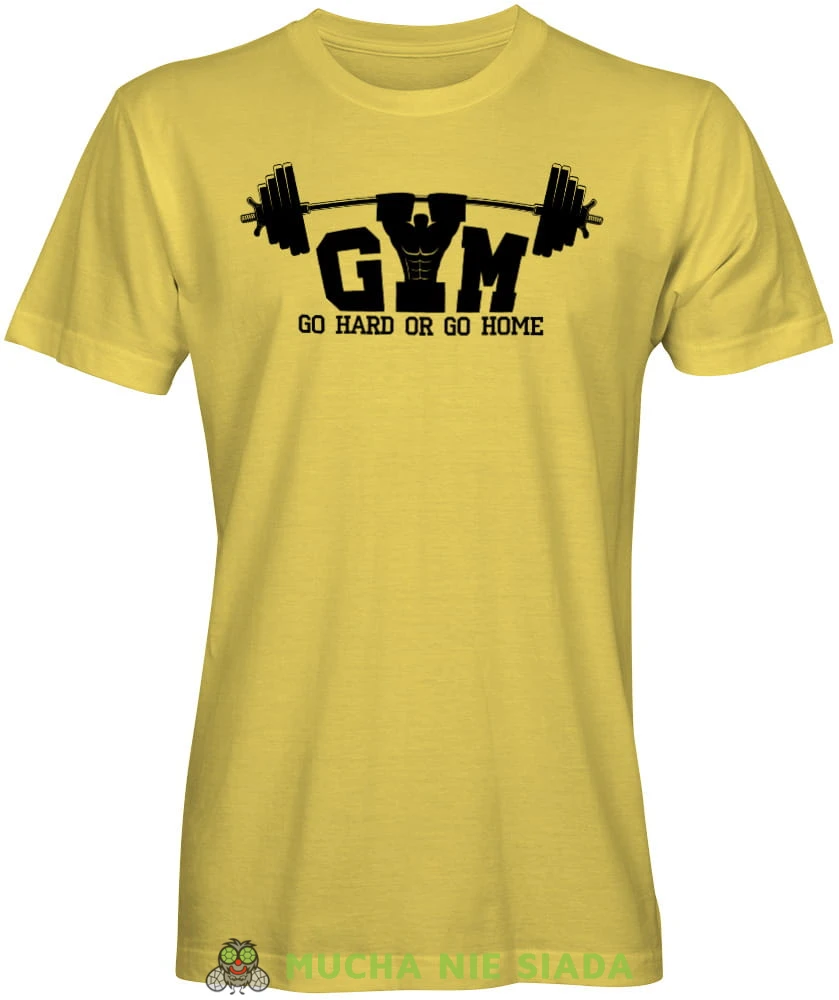 Gym go hard or go home, żółta męska koszulka na siłownię koszulka sportowa, crossfit, na siłownię.jpg