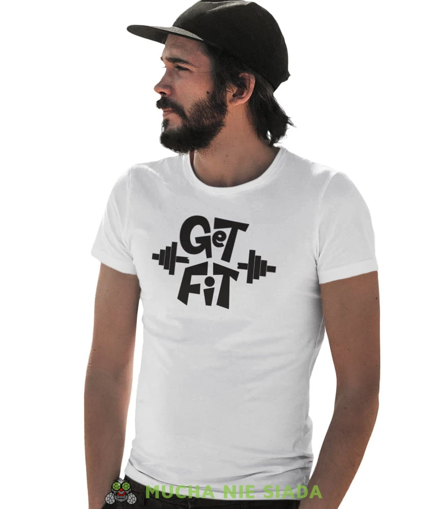 Get Fit, biała koszulka na siłownię, męska koszulka, koszulka sportowa, crossfit, gym, na siłownię mns.jpg