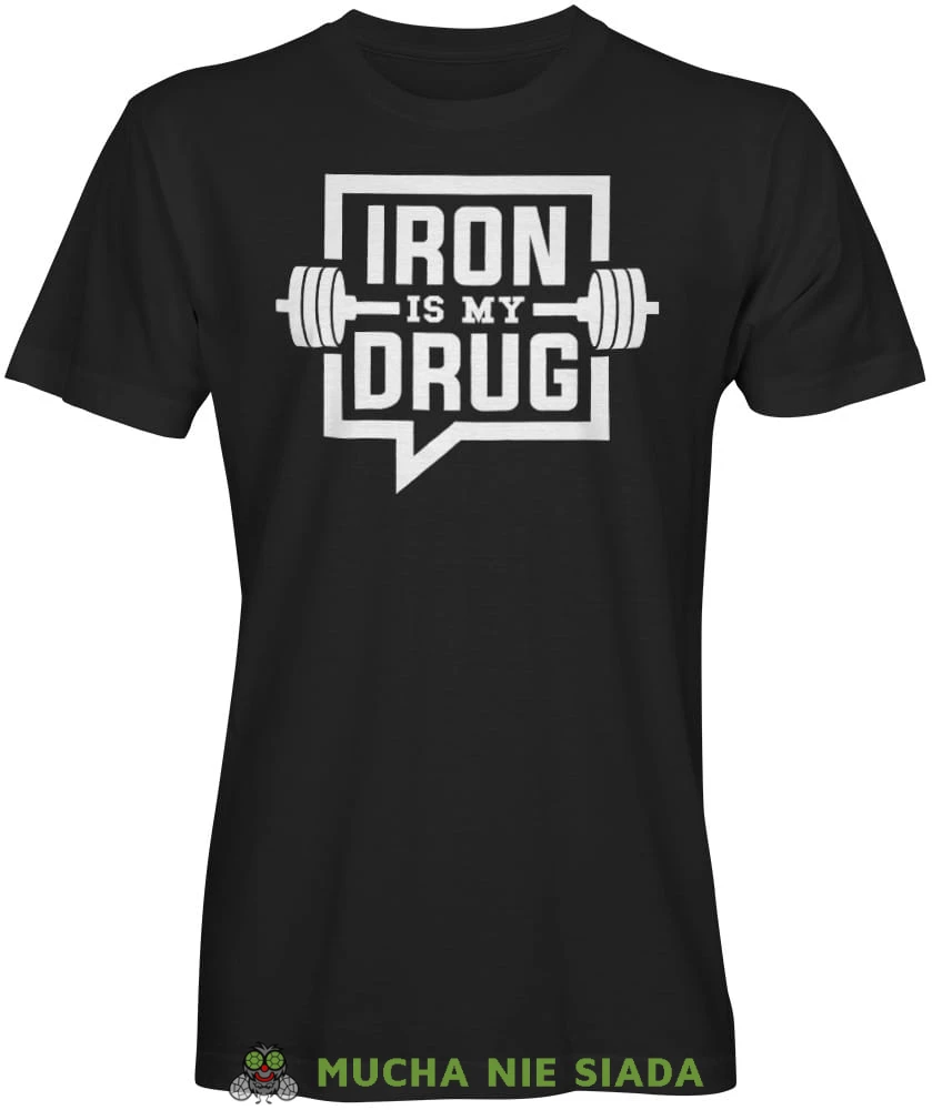 Iron is my drug, czarna męska koszulka na siłownię koszulka sportowa, crossfit, gym, na siłownię.jpg