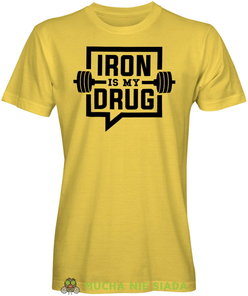 Iron is my drug, żółta męska koszulka na siłownię koszulka sportowa, crossfit, gym, na siłownię.jpg