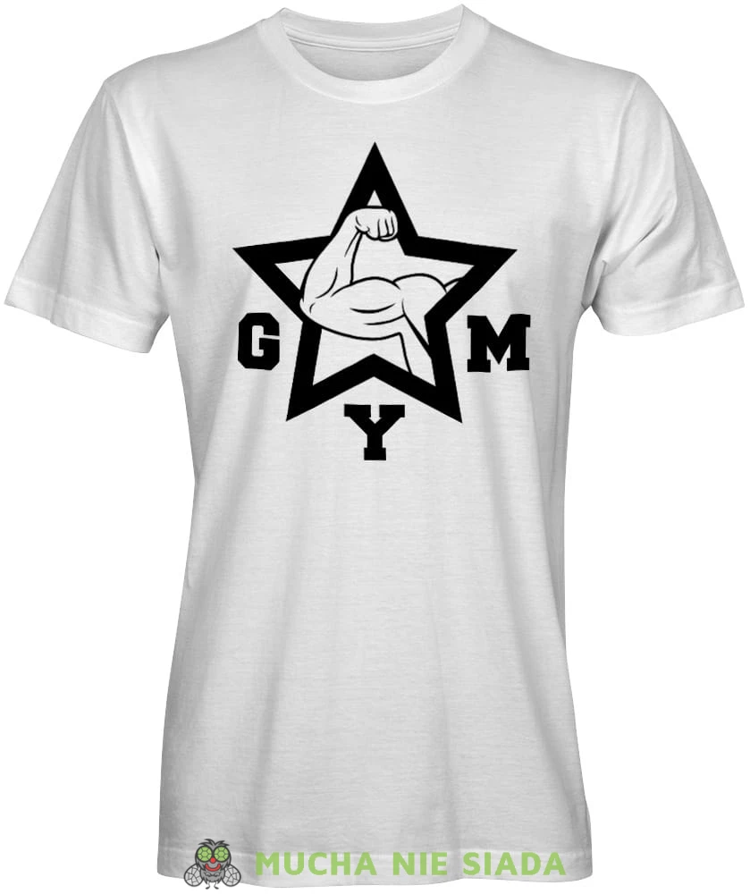 Gym, biała męska koszulka na siłownię koszulkaz sportowa, crossfit, na siłownię.jpg