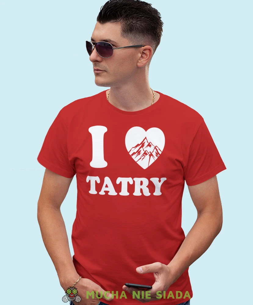 Męska koszulka z nadrukiem - Kocham Tatry, I love Tatry - Idealna za wypad w góry, czerwona koszulka z nadrukiem, wycieczka w góry, górska wyprawa, T-shirt do miłośników turystyki górskiej, mucha nie siada koszulki.jpg