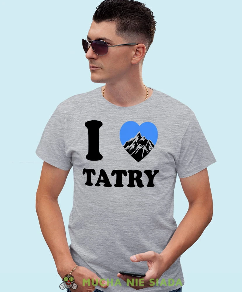 Męska koszulka z nadrukiem - Kocham Tatry, I love Tatry - Idealna za wypad w góry, szara koszulka z nadrukiem, wycieczka w góry, górska wyprawa, T-shirt do miłośników turystyki górskiej, mucha nie siada koszulki.jpg