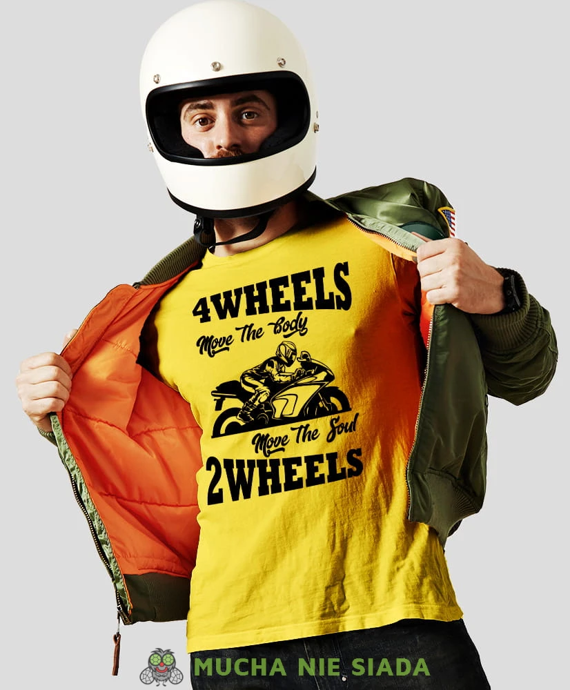 4 wheels move the body 2 wheels move the soul, żółta męska koszulka, koszulka dla motocyklisty, koszulki na motocykl, koszulka na motocykl, męska koszulka na motocykl na prezent dla miłośnika motocykli.jpg