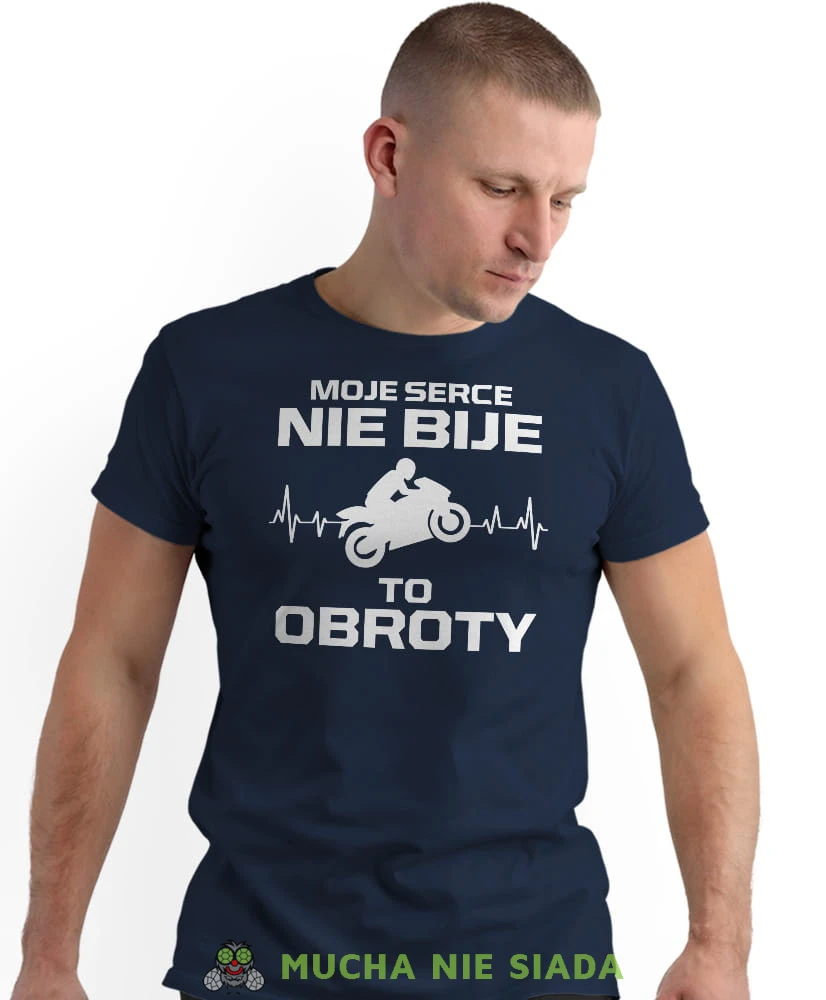 Moje serce nie bije To obroty, granatowa męska koszulka, koszulka dla motocyklisty, koszulki na motocykl, koszulka na motocykl, męska koszulka na motocykl na prezent dla miłośnika motocykli.jpg