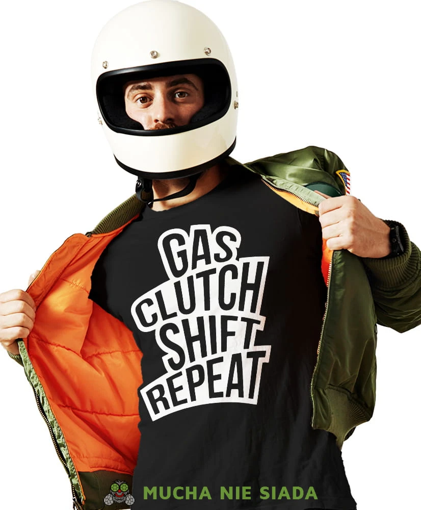 Gas clutch shift repeat, czarna męska koszulka, koszulka dla motocyklisty, koszulki na motocykl, męska koszulka na motocykl na prezent dla miłośnika motocykli.jpg