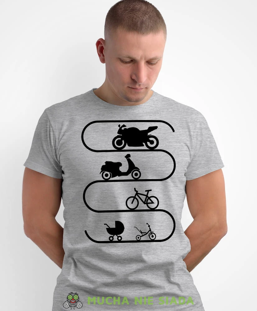 Ewolucja motocyklisty, szara męska koszulka, koszulka dla motocyklisty, koszulki na motocykl, męska koszulka na motocykl na prezent dla miłośnika motocykli.jpg