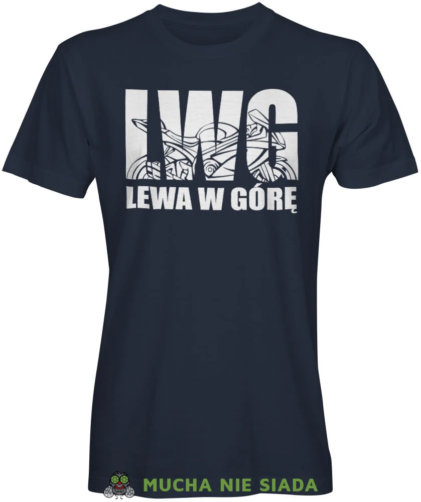 LWG Lewa w górę Motocykl, granatowa męska koszulka, koszulka dla motocyklisty, koszulki na motocykl, koszulka na motocykl, męska koszulka na motocykl na prezent dla miłośnika motocykli.jpg